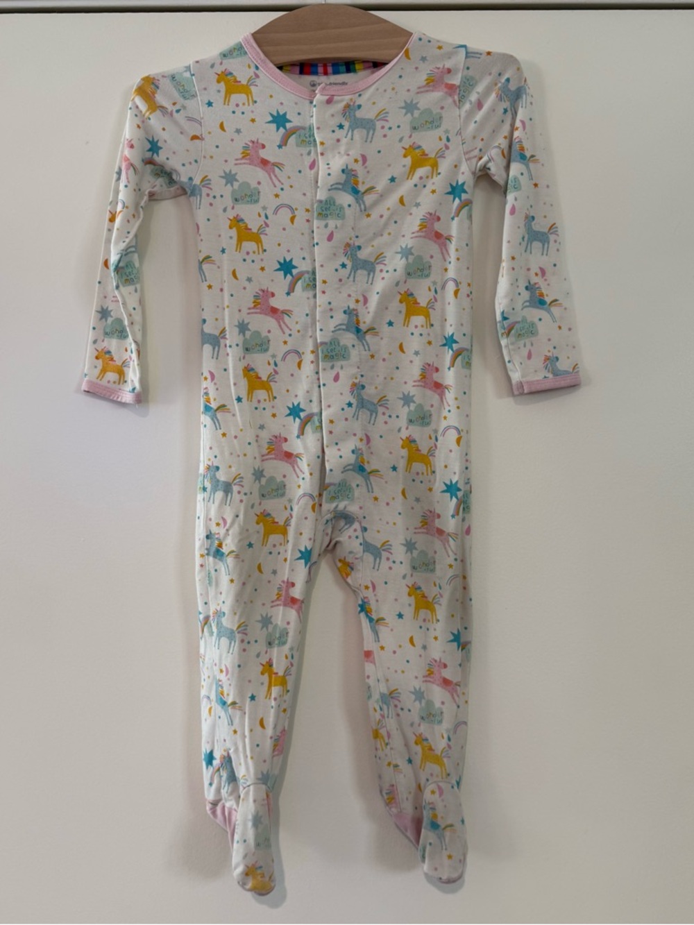 Magnetic Me white Footie One-Piece with Multicolor Unicorns